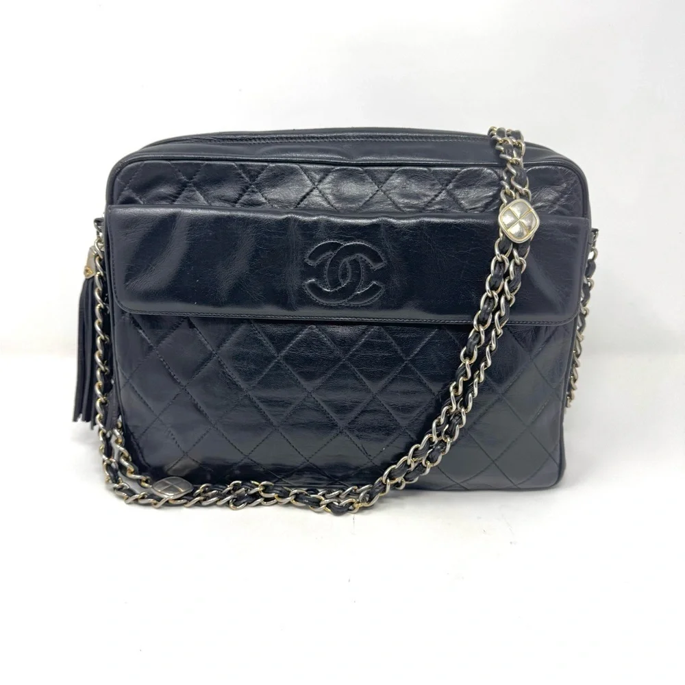 Chanel Vintage Black Quilted Camera Crossbody Bag –Quilted Caviar, Gold Hardware